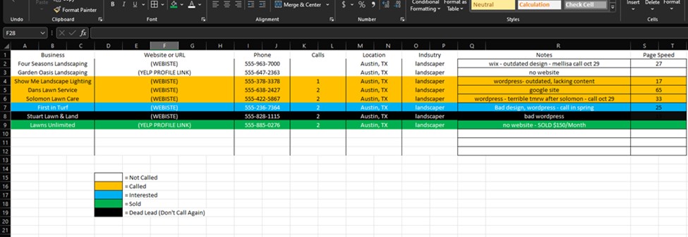 screenshot of excel