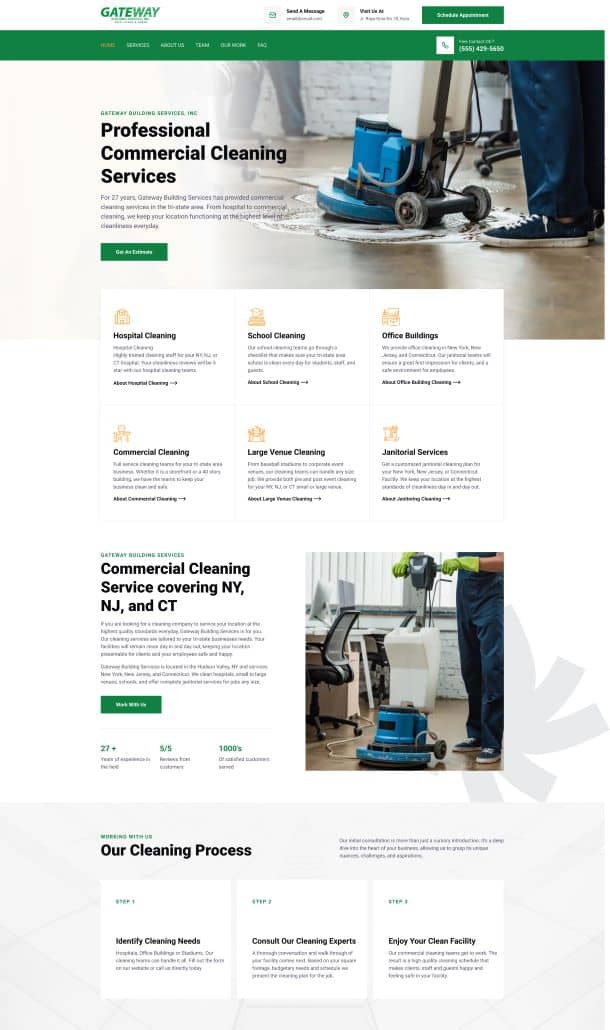 website screenshot of a cleaning company
